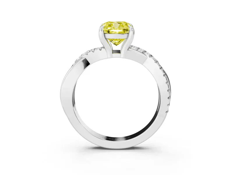 Cushion Cut Twist Engagement Ring Setting for a Fancy Yellow Lab-Grown Diamond | White Gold