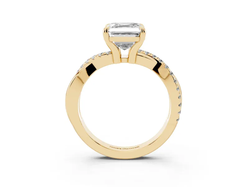 Asscher Cut Diamond Twist Band Solitaire Set in Yellow gold with Pavé Accents and Prong Setting