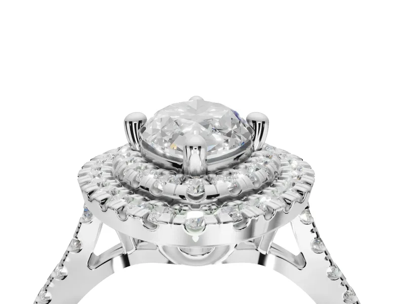 Marquise Lab-Grown Diamond Double Halo Statement Ring Set in White Gold with Pavé Band