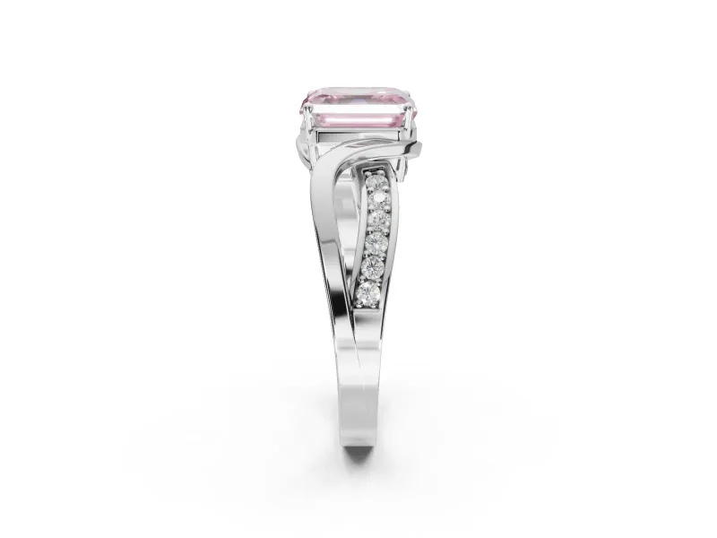 Asscher Cut Bypass Solitaire Engagement Ring Setting for a Fancy Pink Lab-Grown Diamond | Pavé Strands | Sterling Silver