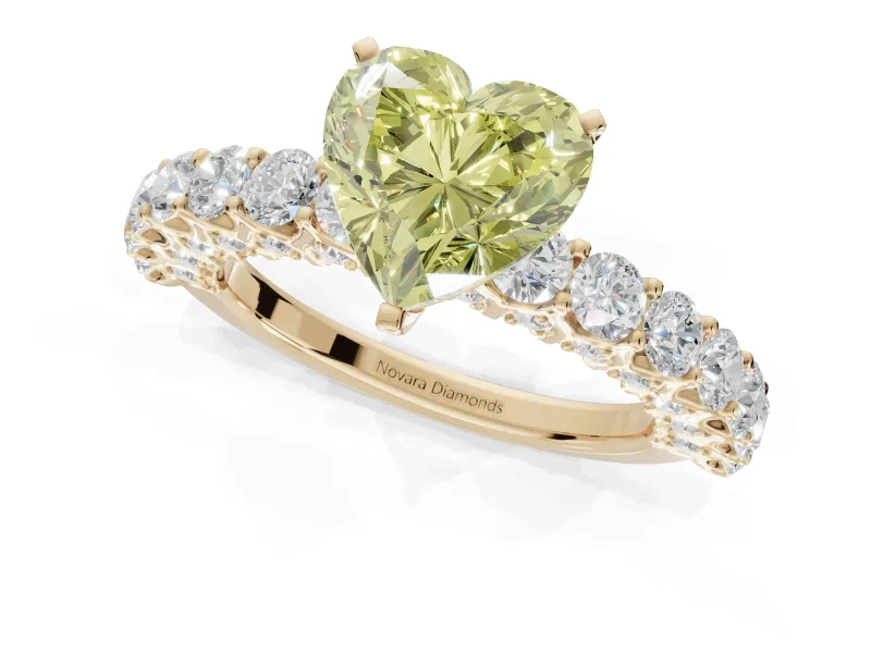 Heart-Shaped Shared Prong Engagement Ring Setting for a Fancy Yellow Lab-Grown Diamond | Yellow Gold