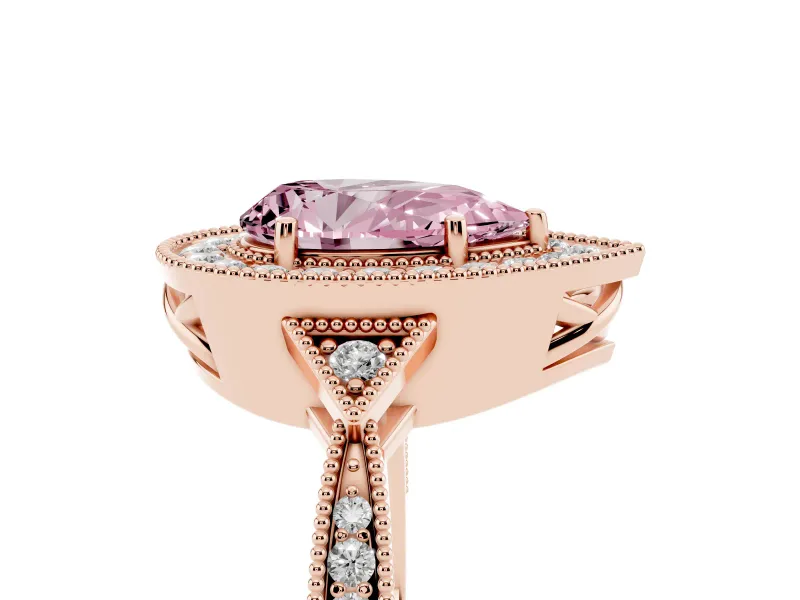 Pear-Shaped Milgrain Halo Engagement Ring Setting for a Fancy Pink Lab-Grown Diamond | Graduated Pavé | Rose Gold