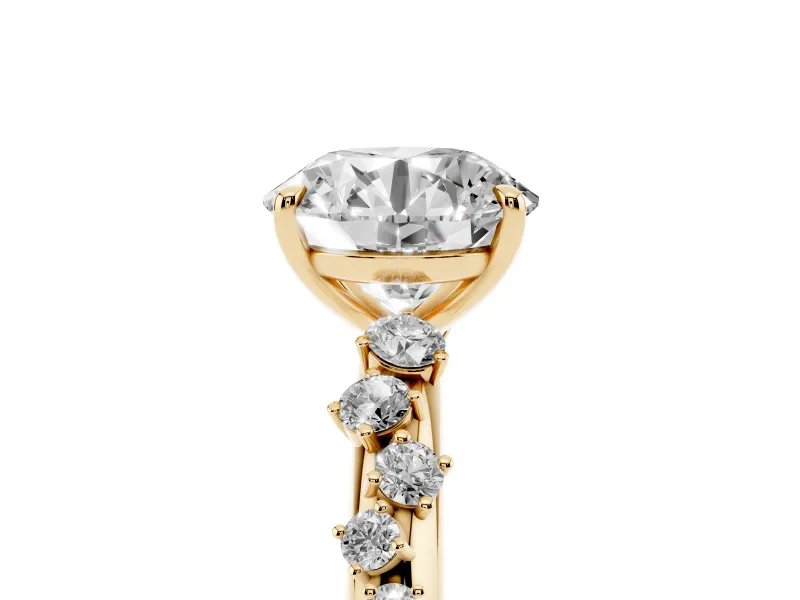 Round Cut Diamond Cluster Solitaire Ring Set in Yellow gold with Prong Setting
