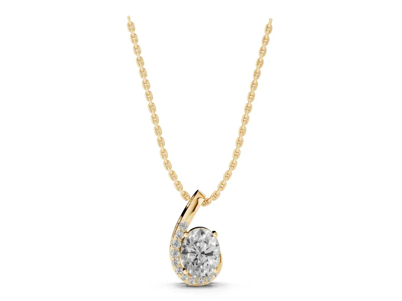 Oval Lab-Grown Diamond Swirl Pendant Necklace | Graduated Accent Row | Yellow Gold
