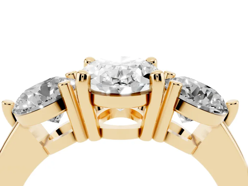 Oval Three Stone Engagement Ring Setting | Open Prong Baskets | Yellow Gold