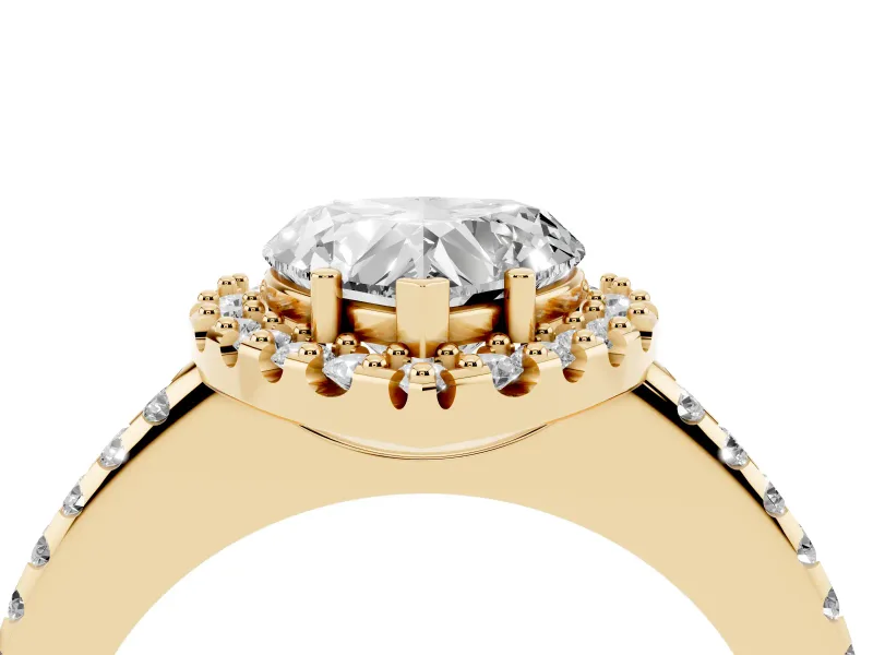 Heart-Shaped Pave Halo Engagement Ring Setting | Pave Band | Yellow Gold