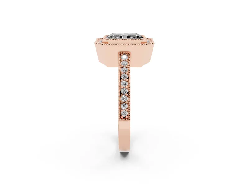 Radiant Cut Vintage Milgrain Halo Engagement Ring Setting for a Black Center | Pavé Band | Rose Gold