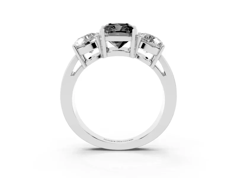 Cushion Cut Three Stone Engagement Ring Setting for a Black Center | Round Side Stones | Sterling Silver