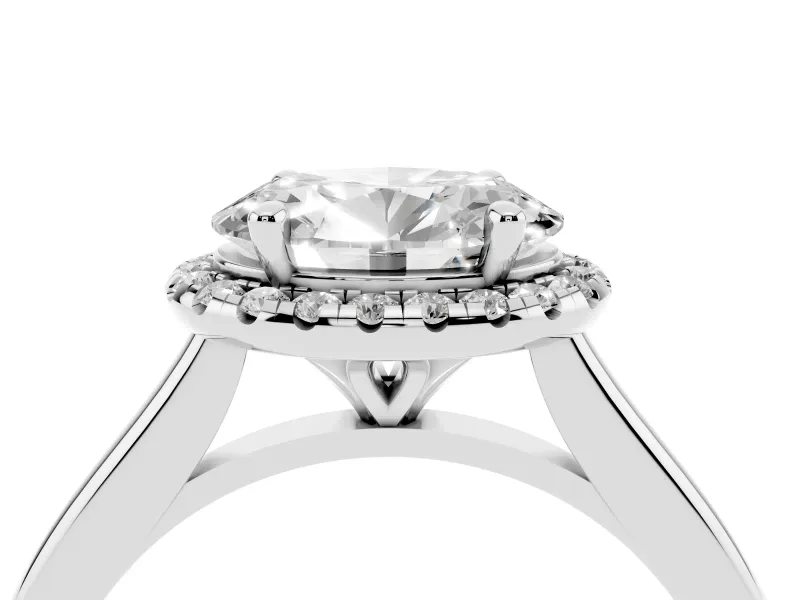 Oval Halo Engagement Ring Setting | Plain Polished Band | White Gold