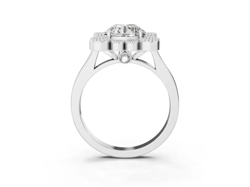 Round Vintage Milgrain Bezel Cluster Halo Engagement Ring Setting | Plain Band | Sterling Silver