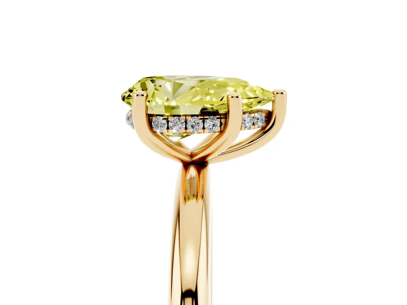 Fancy Yellow Pear Cut Diamond Solitaire Engagement Ring Set in Yellow gold with Prong Setting and Polished Band