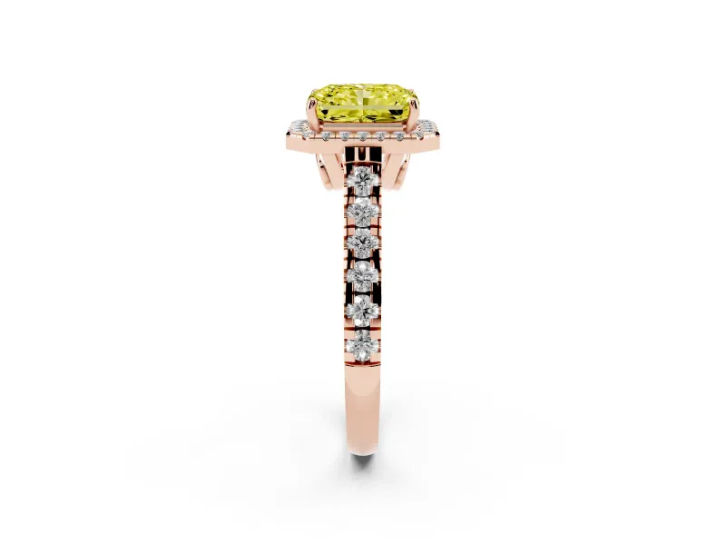 Radiant Cut Accented Halo Engagement Ring Setting for a Fancy Yellow Lab-Grown Diamond | Rose Gold