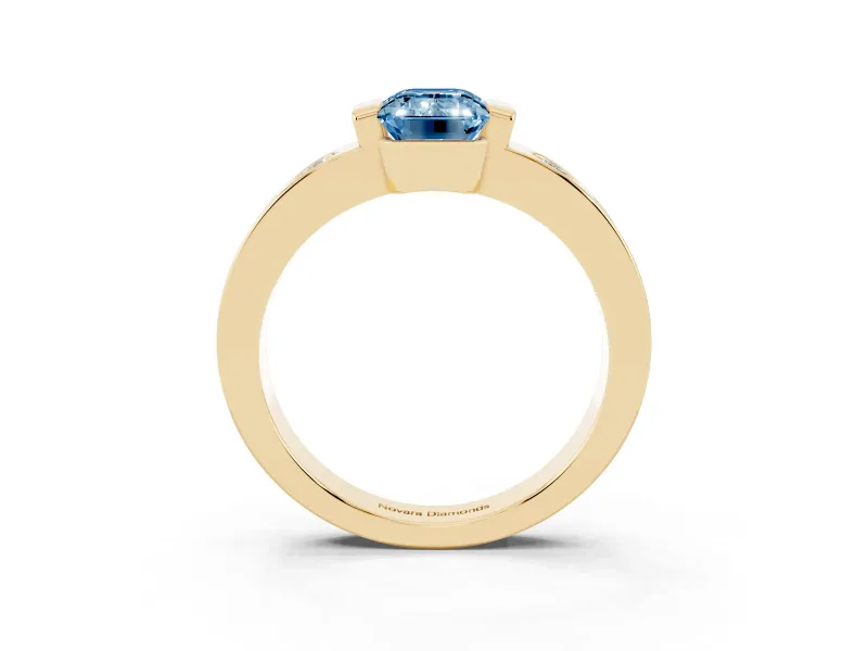 Emerald Cut Tension Style Engagement Ring Setting for a Fancy Blue Lab-Grown Diamond | Yellow Gold