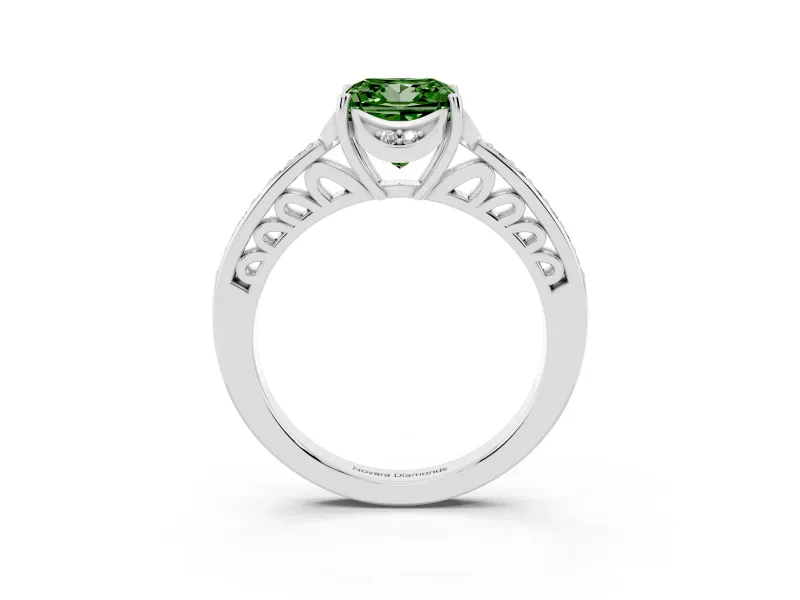Princess Cut Floral Pavé Engagement Ring Setting for a Fancy Green Lab-Grown Diamond | Petal Accents | Sterling Silver