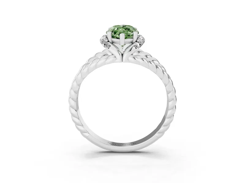 Fancy Green Marquise Cut Diamond Halo Ring Set in Platinum with Twisted Band and Prong Setting