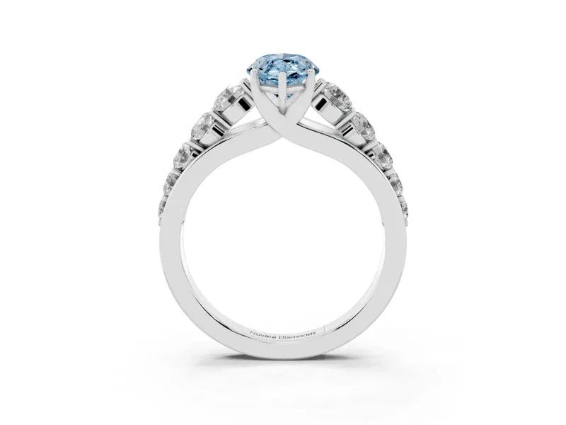 Marquise Graduated Side Stone Engagement Ring Setting for a Fancy Blue Lab-Grown Diamond | Flat Top Band | Platinum