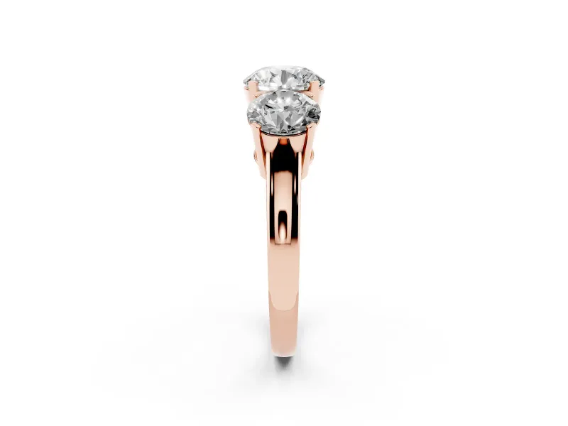 Round Three Stone Engagement Ring Setting | Large Side Stones | Rose Gold