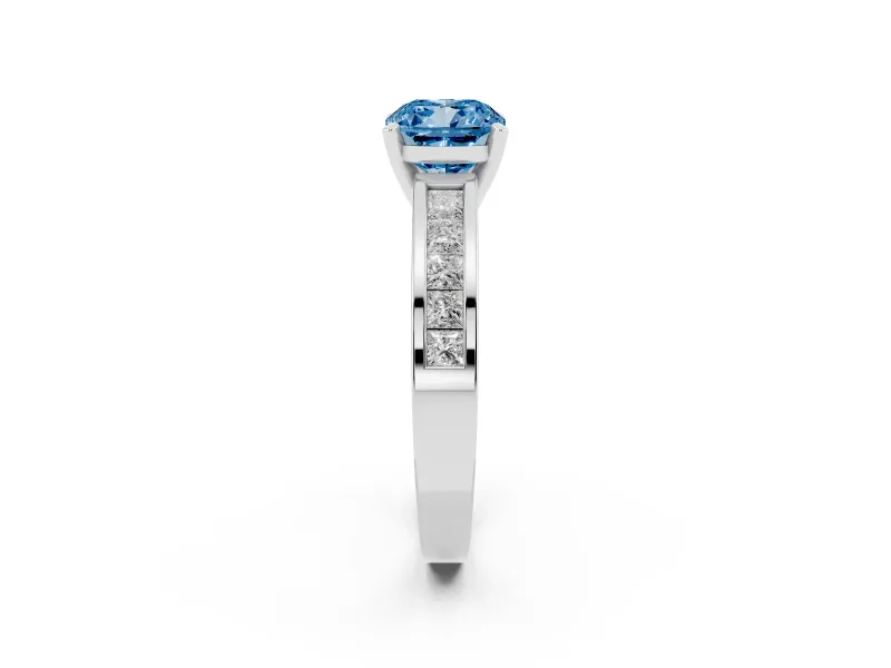 Cushion Cut Channel Engagement Ring Setting for a Fancy Blue Lab-Grown Diamond | White Gold