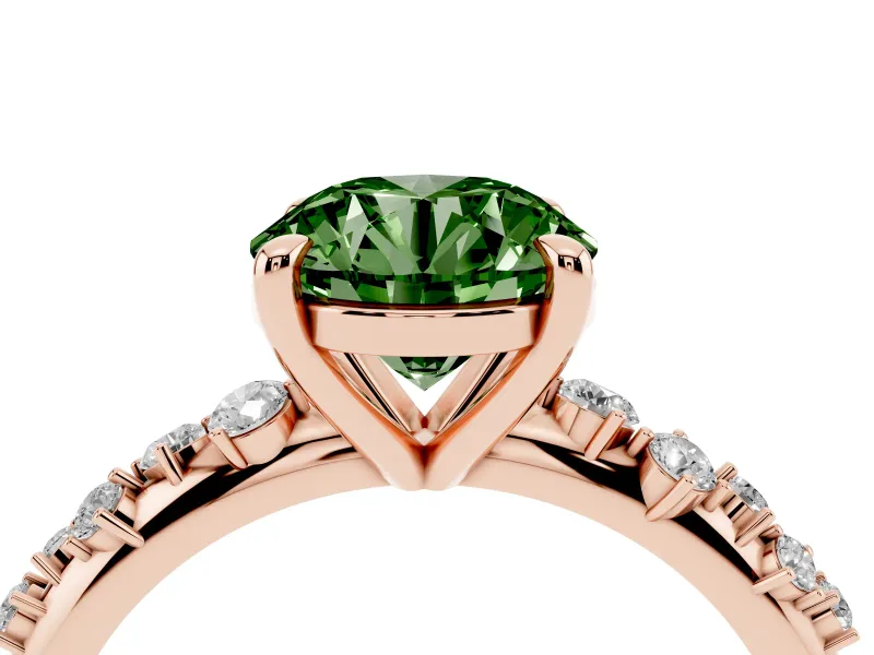 Round Graduated Accent Engagement Ring Setting for a Fancy Green Lab-Grown Diamond | Rose Gold