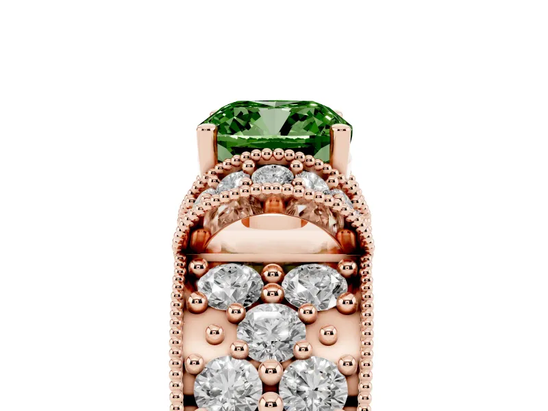 Cushion Cut Vintage Pave Engagement Ring Setting for a Fancy Green Lab-Grown Diamond | Milgrain Edges | Rose Gold