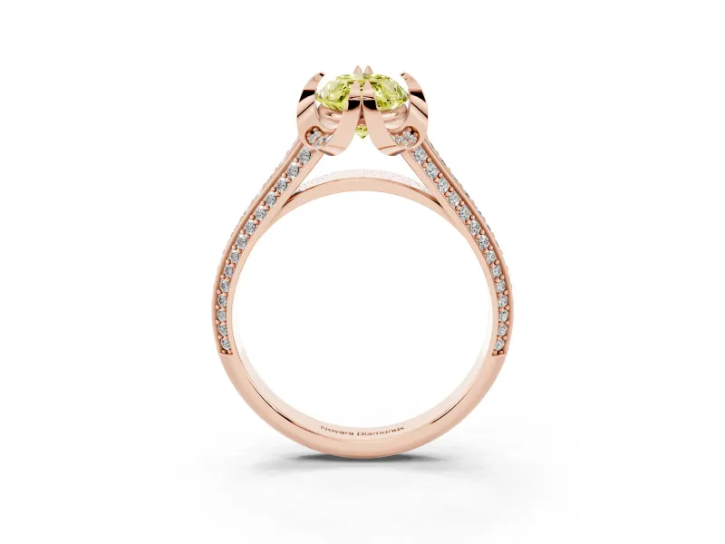 Fancy Yellow Marquise Cut Diamond Pavé Split Shank Solitaire Ring Set in Rose gold with Prong Setting