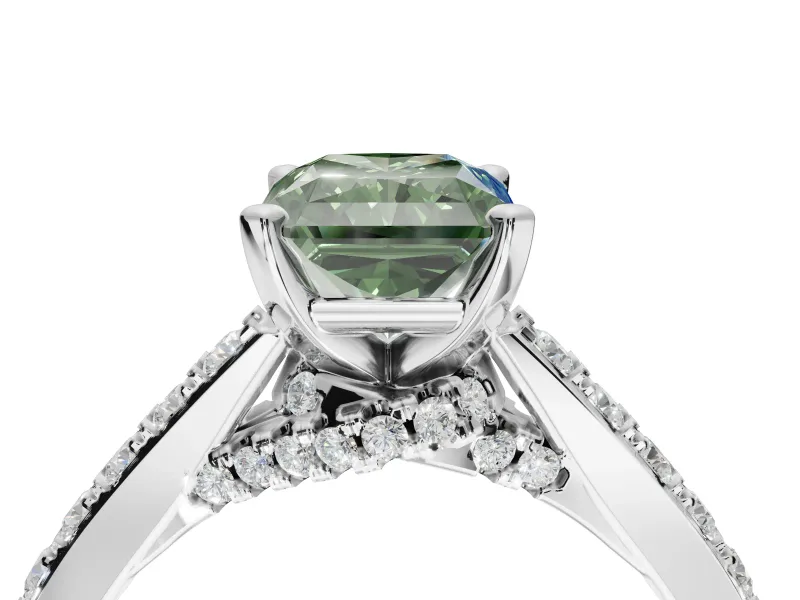 Radiant Cut Pavé Engagement Ring Setting for a Fancy Green Lab-Grown Diamond | Crossover Gallery | Sterling Silver