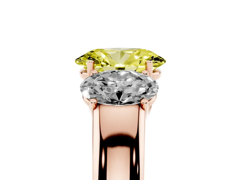Oval 3 Stone Engagement Ring Setting for a Fancy Yellow Lab-Grown Diamond | Rose Gold