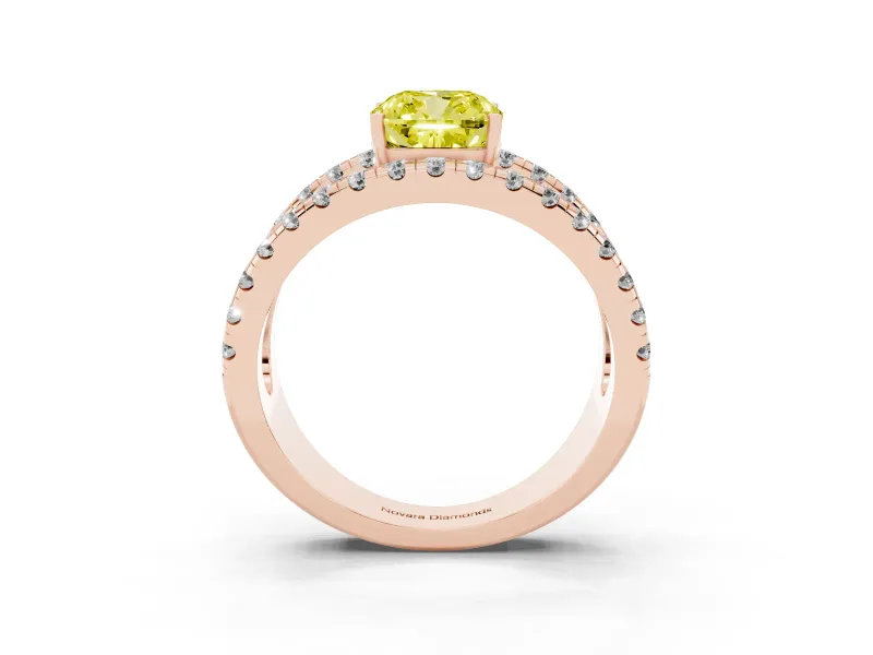 Cushion Cut Pavé Engagement Ring Setting for a Fancy Yellow Lab-Grown Diamond | Rose Gold - Design NV-24679