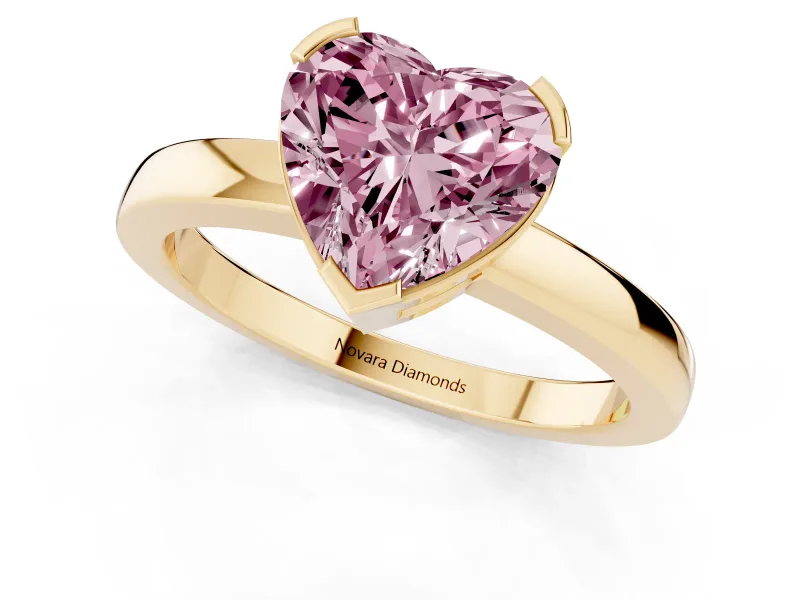 Heart-Shaped Solitaire Engagement Ring Setting for a Fancy Pink Lab-Grown Diamond | Flat Tab Prongs | Yellow Gold