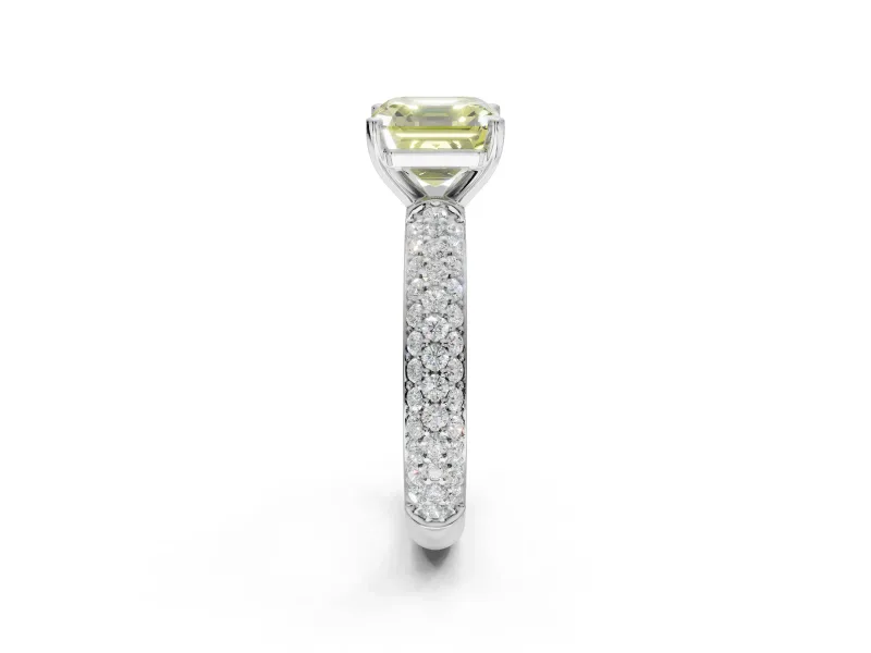 Asscher Cut Domed Pavé Engagement Ring Setting for a Fancy Yellow Lab-Grown Diamond | Sterling Silver