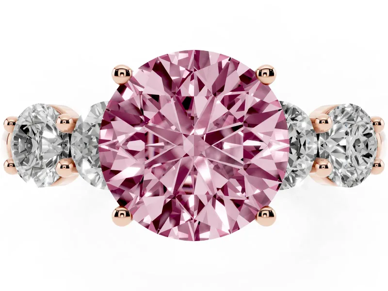 Fancy Pink Round Cut Diamond Five-Stone Prong Set Ring Set in Rose gold with Classic Band