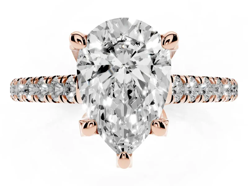 Pear-Shaped Hidden Halo Pave Engagement Ring Setting | Claw Prongs | Rose Gold