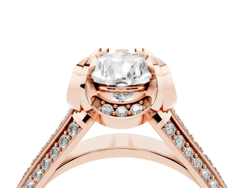 Pear Cut Diamond Pavé Split Shank Solitaire Ring Set in Rose gold with Prong Setting