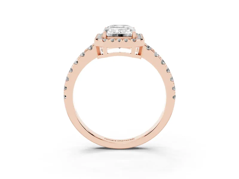 Emerald Cut Halo Engagement Ring Setting | Graduated Pavé Band | Rose Gold