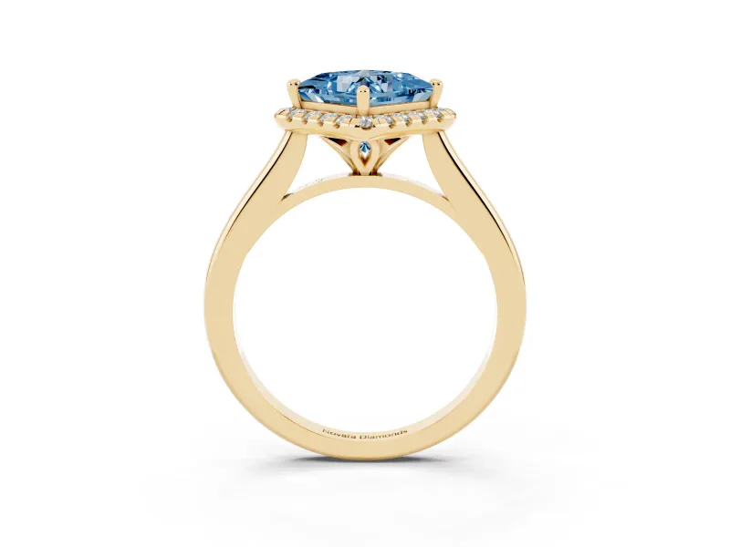 Princess Cut Halo Engagement Ring Setting for a Fancy Blue Lab-Grown Diamond | Plain Polished Band | Yellow Gold