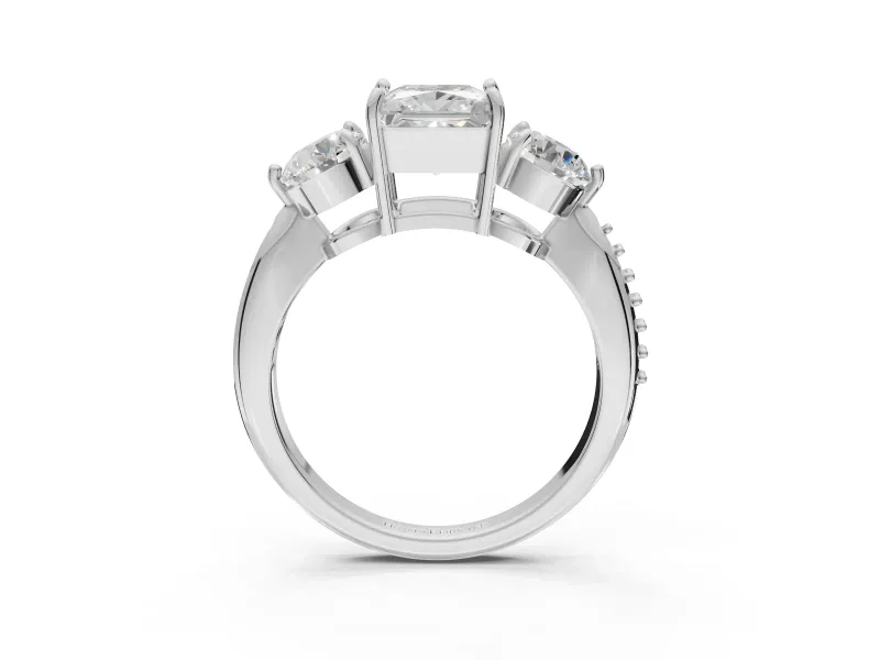 Princess Cut Three Stone Engagement Ring Setting | Tapered Pave Band | Platinum