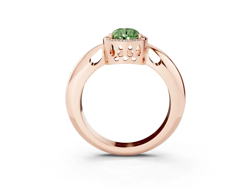 Fancy Green Pear Cut Diamond Halo Engagement Ring Set in Rose gold with Plain Split Shank and Prong Setting