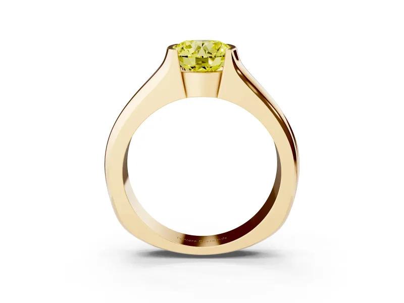 Round Half Bezel Solitaire Engagement Ring Setting for a Fancy Yellow Lab-Grown Diamond | Wide Band | Yellow Gold