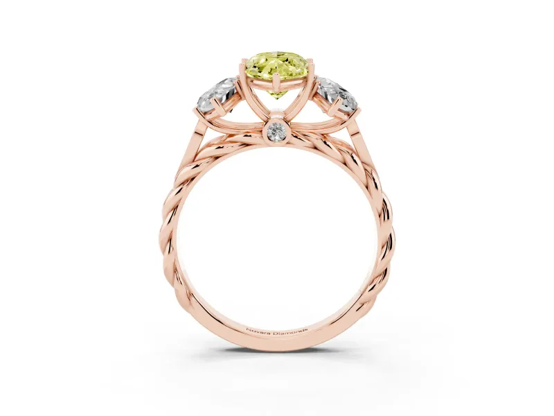 Marquise Three Stone Engagement Ring Setting for a Fancy Yellow Lab-Grown Diamond | Braided Band | Rose Gold