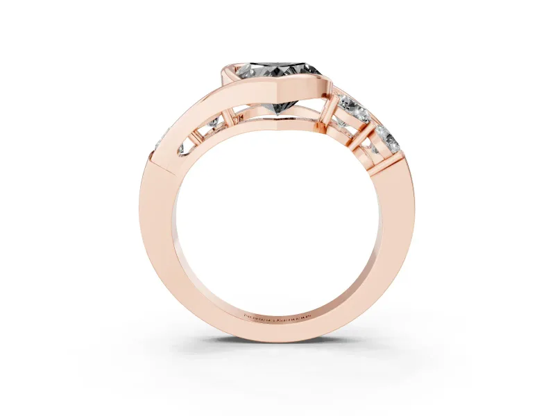 Heart-Shaped Bezel Bypass Engagement Ring Setting for a Black Center | Round Side Stones | Rose Gold
