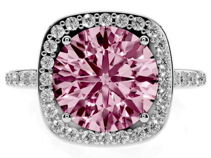 Round Halo Engagement Ring Setting for a Fancy Pink Lab-Grown Diamond | White Gold - Design NV-24729