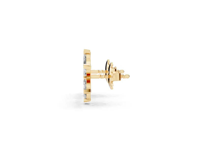 Marquise Lab-Grown Diamond Six Petal Flower Stud Earrings | Beaded Middle | Yellow Gold