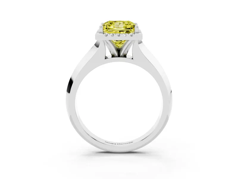 Fancy Yellow Princess Cut Diamond Halo Ring Set in Silver with Cathedral Band and Prong Setting