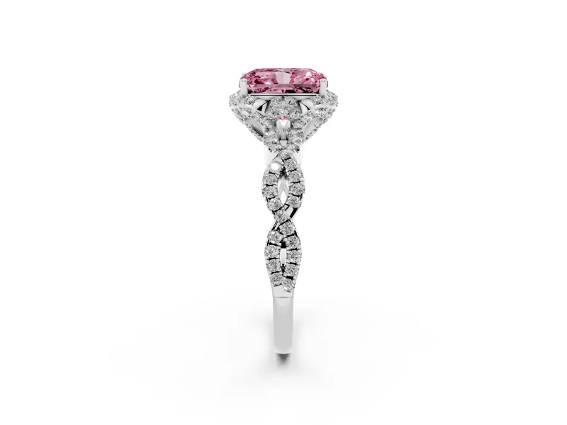 Radiant Cut Halo Engagement Ring Setting for a Fancy Pink Lab-Grown Diamond | Sterling Silver - Design NV-24725