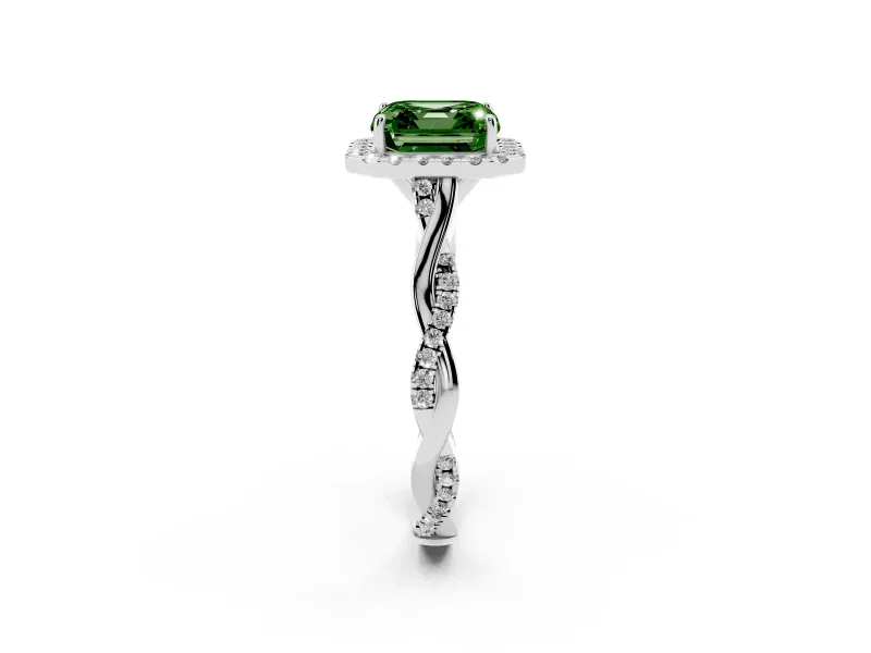 Asscher Cut Twist Halo Engagement Ring Setting for a Fancy Green Lab-Grown Diamond | Platinum