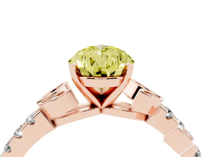 Fancy Yellow Pear Cut Diamond Solitaire Leaf-Inspired Ring Set in Rose gold with Pavé Band and Prong Setting
