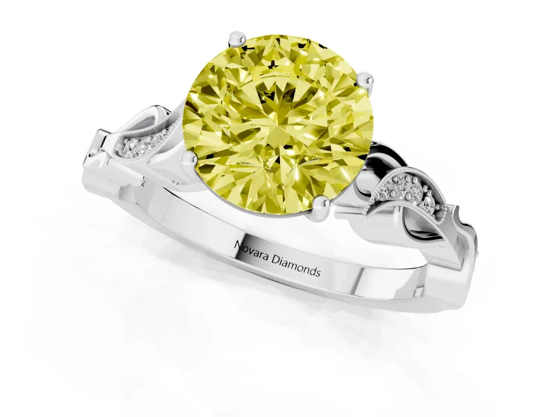 Round Vine Engagement Ring Setting for a Fancy Yellow Lab-Grown Diamond | Platinum