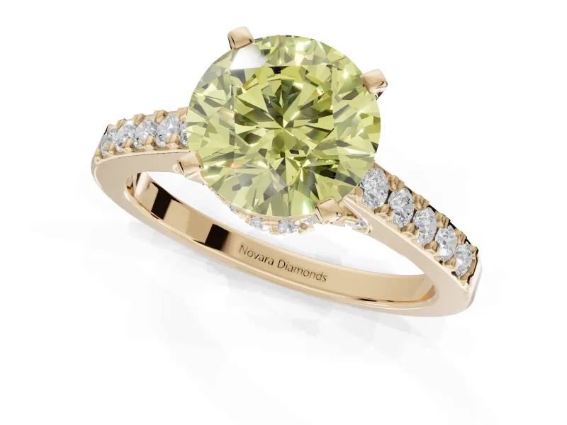 Round Pavé Solitaire Engagement Ring Setting for a Fancy Yellow Lab-Grown Diamond | Crossover Gallery | Yellow Gold
