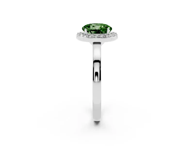 Round Thin Halo Engagement Ring Setting for a Fancy Green Lab-Grown Diamond | Slim Plain Band | Sterling Silver