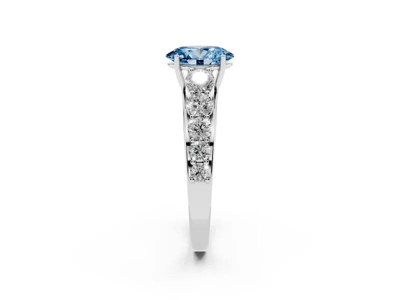 Oval Graduated Side Stone Engagement Ring Setting for a Fancy Blue Lab-Grown Diamond | Flat Top Band | Sterling Silver
